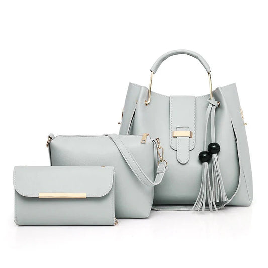 Grey 3 Piece Ladies Handbag Set