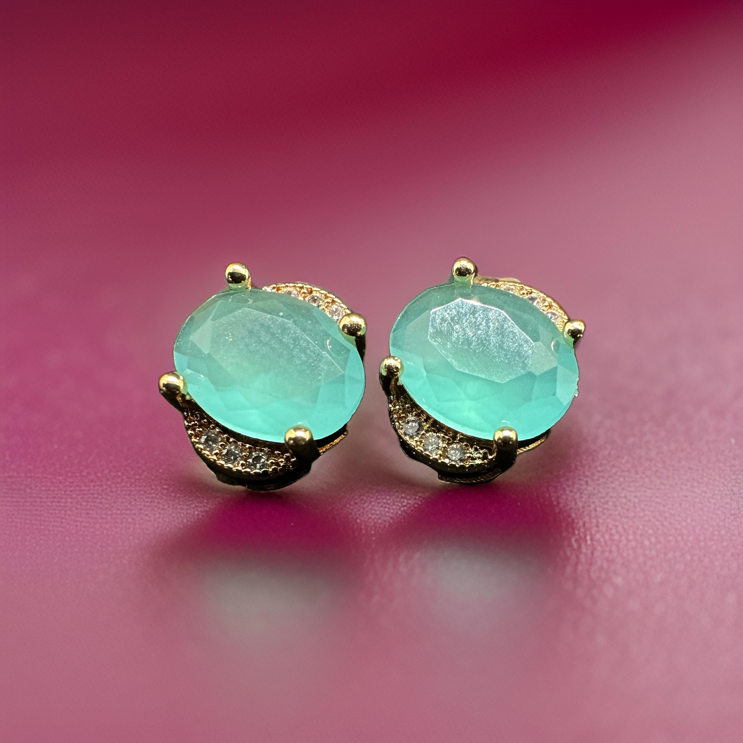 Mint Green Gemstone Ear Studs